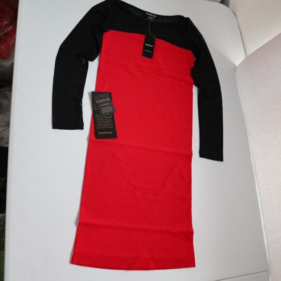Bebe Dakota Red Mesh Inset Dress Size S NWT - Picture 1 of 14